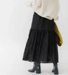 coca コカ ジャガードフラワーギャザースカート　ブラック L