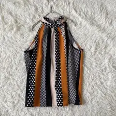 ポルカドットプリントホルターネック ノースリーブシャツ XL