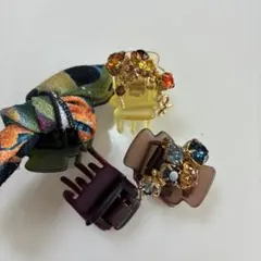 多彩な装飾石付きヘアクリップ3個セット