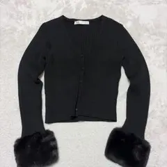 ZARA ブラック リブ編みカーディガン