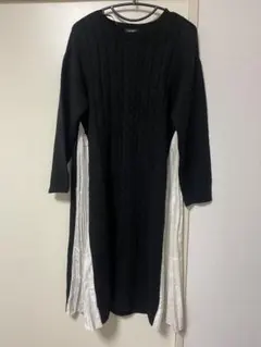 ケーブルニットロングワンピース 黒白