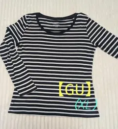 【GU】ストライプ柄 長袖Tシャツ （黒×白ベージュ・XL）