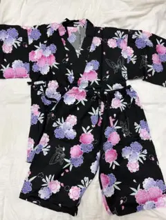 【美品】花柄甚平 Mサイズ 黒