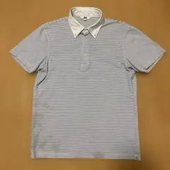 UNIQLO ボーダー ポロシャツ M メンズ 半袖 白×ネイビー ボタンダウン