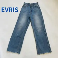 EVRIS シンプルバギーデニムパンツ ワイド フレア カットオフ ハイウエスト