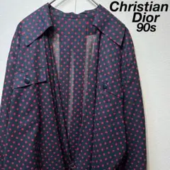 【希少】90s クリスチャンディオール ドット デザイン シャツ ネイビー 紺M