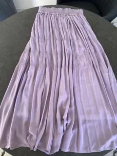 【美品】ウエスト総ゴム 楽ちん綺麗 ラベンダー色フェミニンスカート