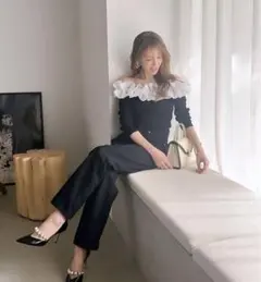 モデル美香ちゃん愛用 Rirandture オーガンフリルリブニット オフショル