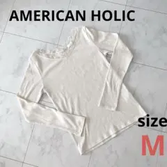 【AMERICAN HOLIC】アイボリー リブ編み 長袖Tシャツ レース襟