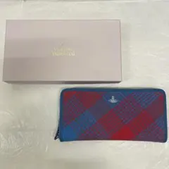 Vivienne Westwood 赤青チェック ラウンドファスナー長財布