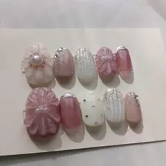 【現品】ぷっくりフラワー　春ネイル　ピンクネイル