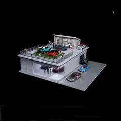 1:64 ライト付き サンルーム シミュレーションジオラマ 車模展示台 1/64 コンクリート住宅ジオラマ LED照明 ガレージ付き ミニカー模型