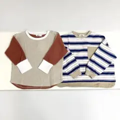 新品タグ付き ペアマノン ロンT 2点セット 100 バイカラー マルチボーダー