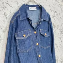 【レディース】ZARA デニムシャツ インディゴ Sサイズ 銅ボタン
