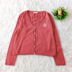 axes femme　カーディガン　くすみピンク　Vネック刺繍　M　長袖
