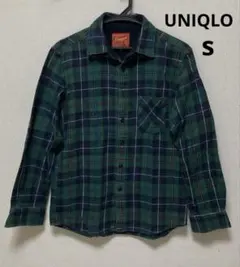 UNIQLO 長袖ネルシャツ 緑と青のチェック柄　メンズ【S】