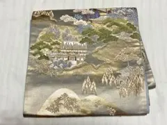 翠園　山水画刺繍 袋帯 シルバー系