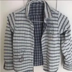 リバーシブル　チェック　ボーダーシャツ