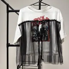 【早め発送】美品GRLロックバンドプリント チュールレイヤードTシャツのサムネイル