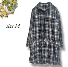 シャツチュニック Mサイズ チェック 白黒 カジュアル 4251