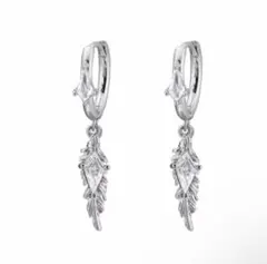 s4 《3色》ダイヤ＆フェザーチャーム ピアス　レッド/クリア/ブラック