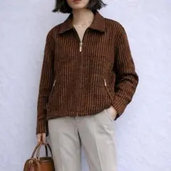 ジャステンダー［L］大人レトロ◎高級感◎存在感◎厚手◎襟付きジップアップブルゾン