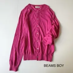 BEAMS BOY カーディガン ピンク　ビームスボーイ　ロゴ刺繍