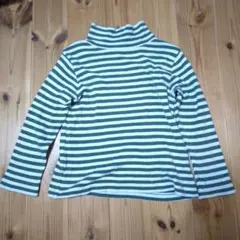 無印良品/130/長袖/ 緑と白のストライプ