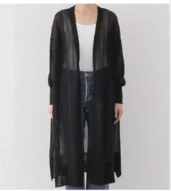 ADAWAS ブラック シアー ロングカーディガン 和紙 フリーサイズのサムネイル