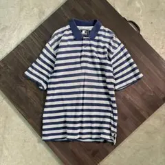 7SM2 【STARTER】ボーダー　半袖ポロシャツ　×紺　古着usedのサムネイル