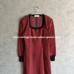 昭和レトロワンピース　千鳥格子柄　赤　長袖ワンピ　春ワンピ　春服　レトロポップ