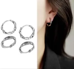 フープピアス　ツイスト　スパイラル　ねじり　ひねり　リングピアス シル
