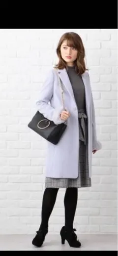 Feroux ライトブルー ファー付きロングコート