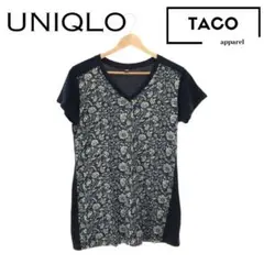 UNIQLO ユニクロ トップス Tシャツ Vネック 綺麗め 総柄 綿 レーヨン