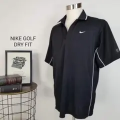 人気定番ナイキゴルフDRY FITハーフジップポロシャツ刺繍ロゴ半袖メンズL黒