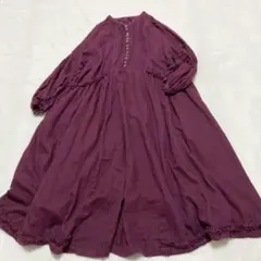 ソマリ リネン混ピンタックフリルギャザーワンピース パープル