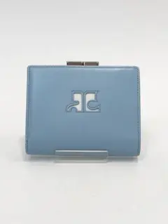 Courreges 折り畳み 二つ折り 財布 ウォレット 水色 ■0826A