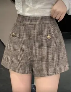 ブラウン チェック柄 ハイウエストミニスカート