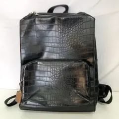 4ADM063 ZARA クロコ型押し レザー バックパック ブラックのサムネイル