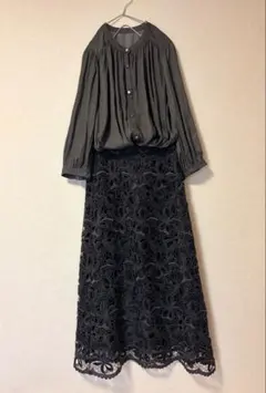 AMACA 花柄シフォンセットアップ　ブラウス　スカート　シースルー　シアー AMACA 花柄シフォンセットアップ ブラウス スカート シースルー シアー