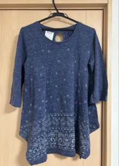 ネイビー ペイズリー柄 チュニック 七分袖 Mサイズ
