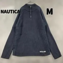 ノーティカ ハーフジップニット グレー リブ編み 長袖 ロゴ刺繍【8837】のサムネイル