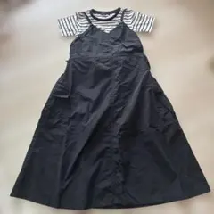 黒 ジャンバースカート ストライプTシャツ付き