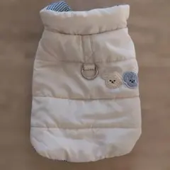 犬用 中綿ベスト ベージュ チェック柄 Dカン付き　ペット服　S　ハーネス