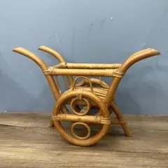 B-1 ヴィンテージ ラタン 籐 2輪台車型 プランターカバー インテリア