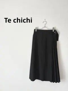 Te chichi ラップスカート プリーツ 切替 ミモレ丈 ブラック 上品