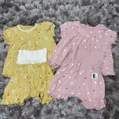 パジャマ　80cm 半袖　上下セット　腹巻き　ピンク　黄色　花　うさぎ