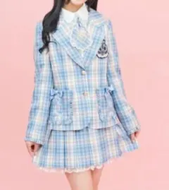 青と白のチェック プリーツスカート