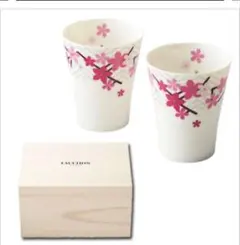 FAUCHON 桜柄 湯飲み 2個セット 木箱入り