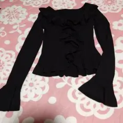 GRL フリル付き ブラック長袖カーディガン